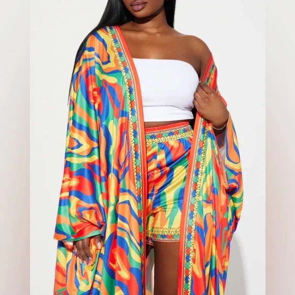 Forever With You Kimono Short Set - Yellow/combo - Picture 6 of 7